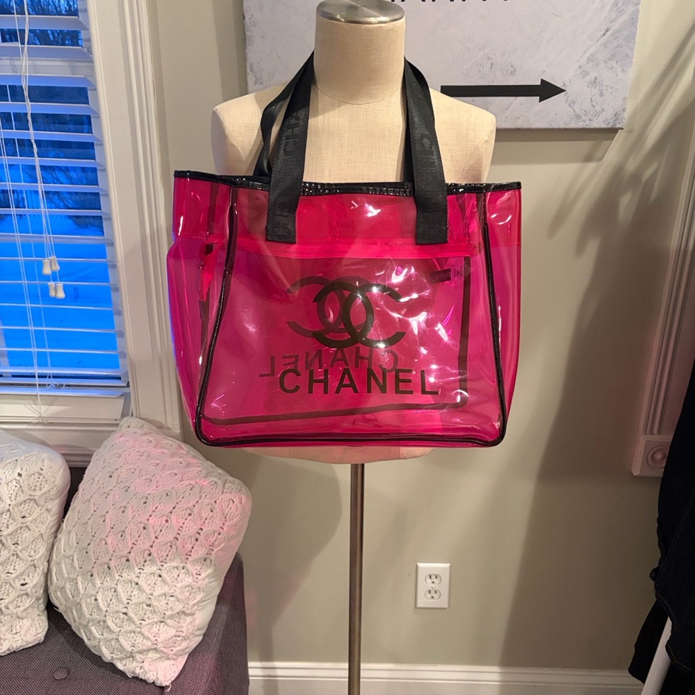 Pink Transparent Tote with Black Handles